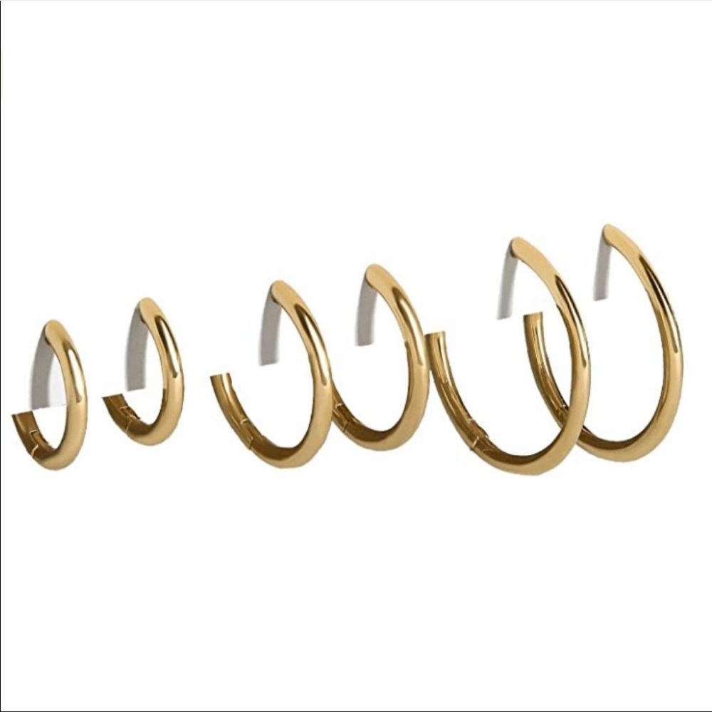 14K Gold Plated Lightweight Hoop Earrings 3 Pairs